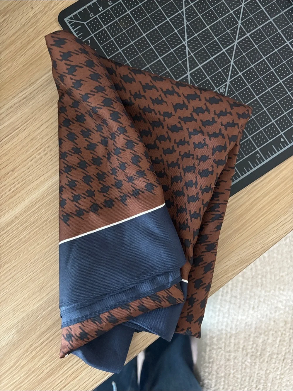 Madewell Brown and Navy Houndstooth Silk Scarf